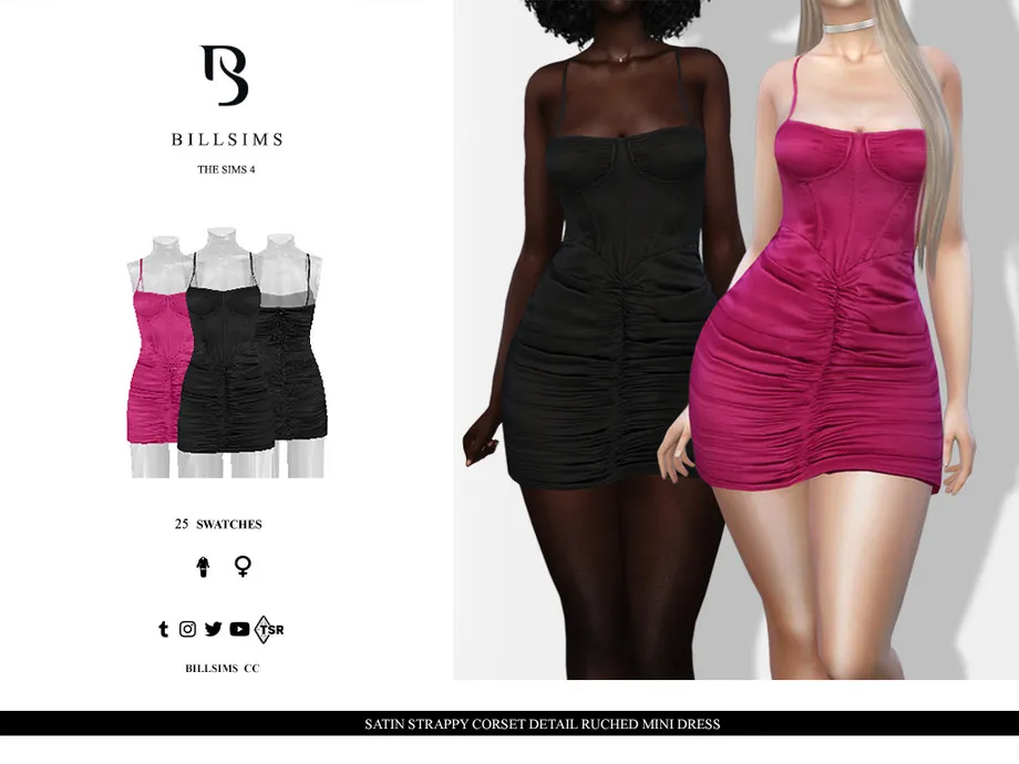 Satin Strappy Corset Detail Ruched Mini Dress