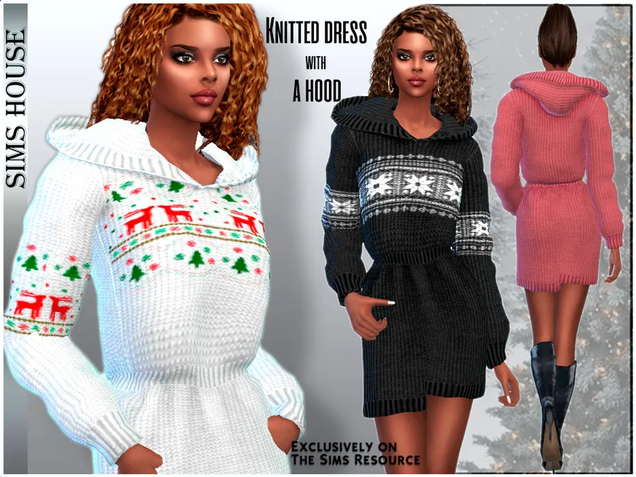 Knitted dress with a hood