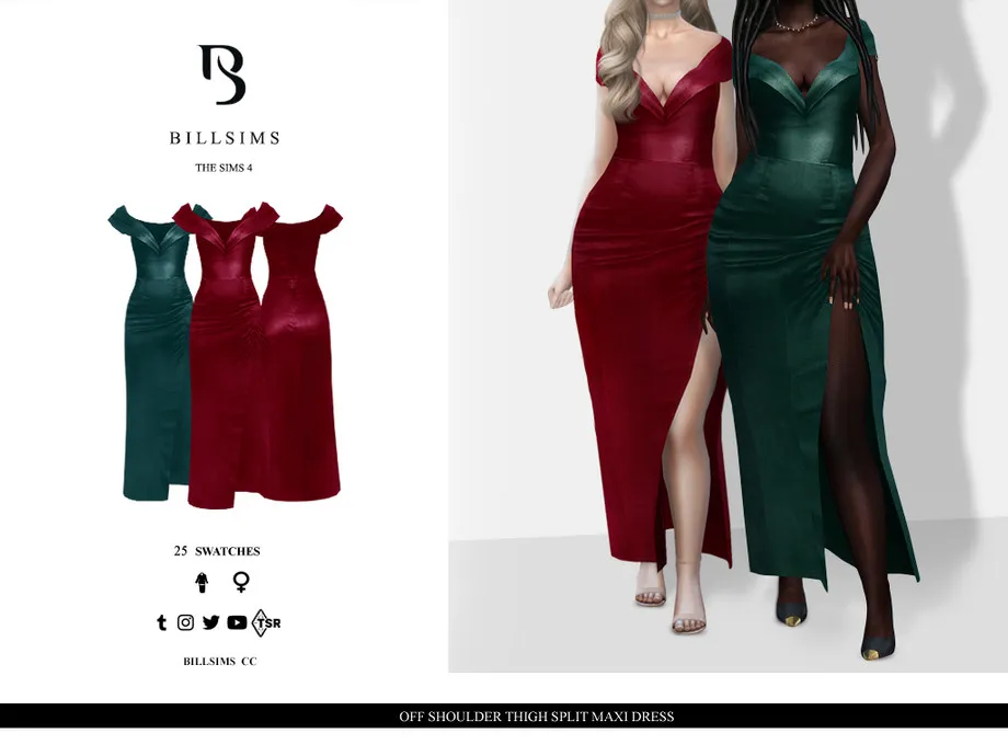 Off Shoulder Thigh Split Maxi Dress