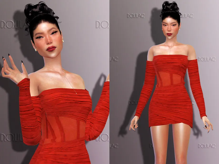 Ruched Mesh Asymmetric Corset Dress DO258