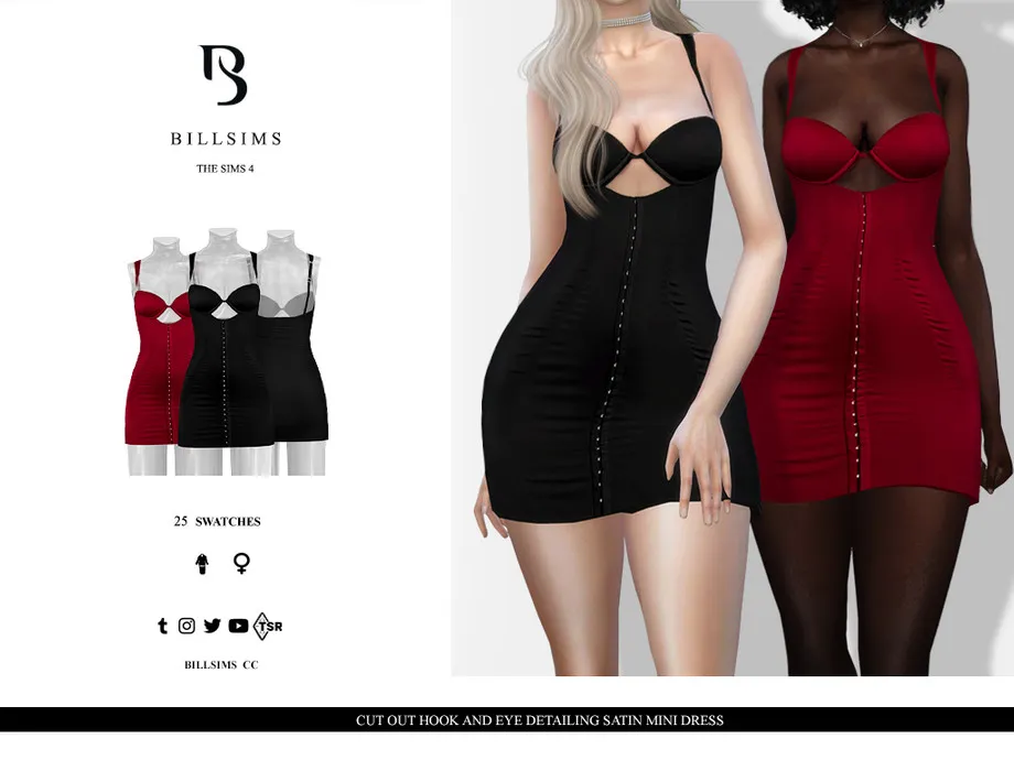 Cut Out Hook & Eye Detailing Satin Mini Dress