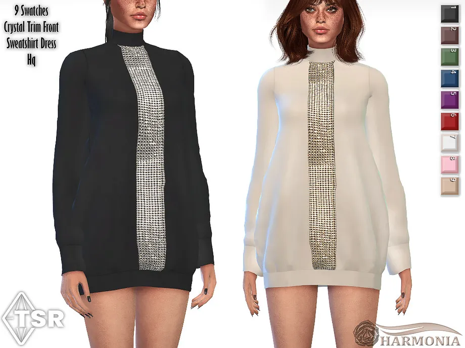 Crystal Trim Front Sweatshirt Dress