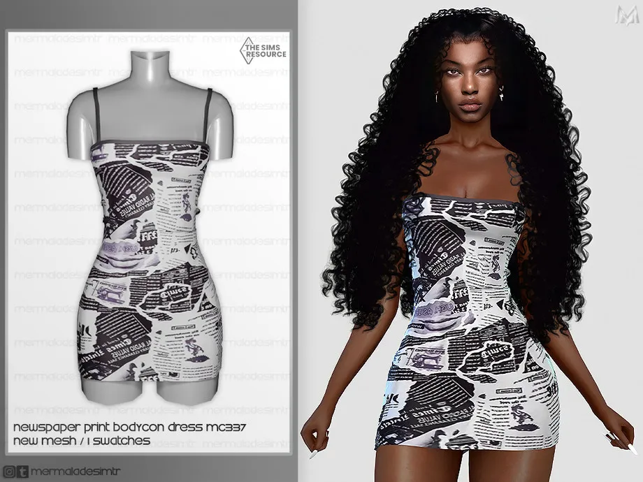 Newspaper Print Bodycon Dress MC337