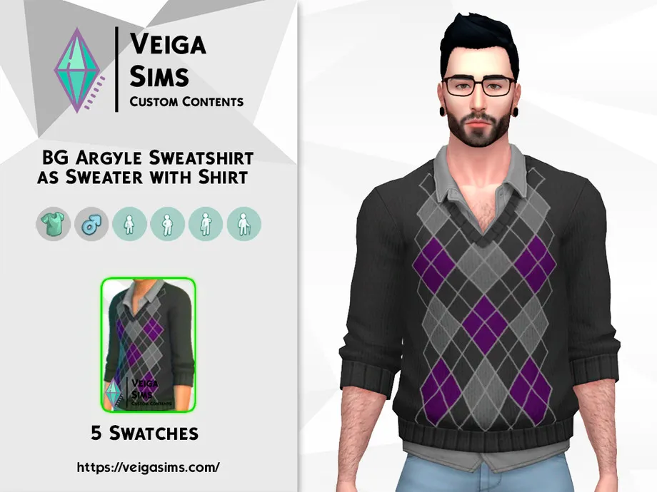 Base Game Argyle Vest as Sweater with Shirt