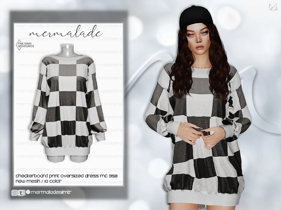 Checkboard Print Oversized Dress MC359