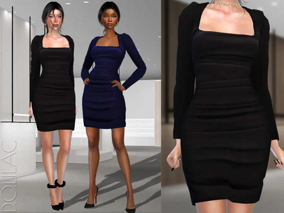 Square-neck Ruched Midi Dress DO331