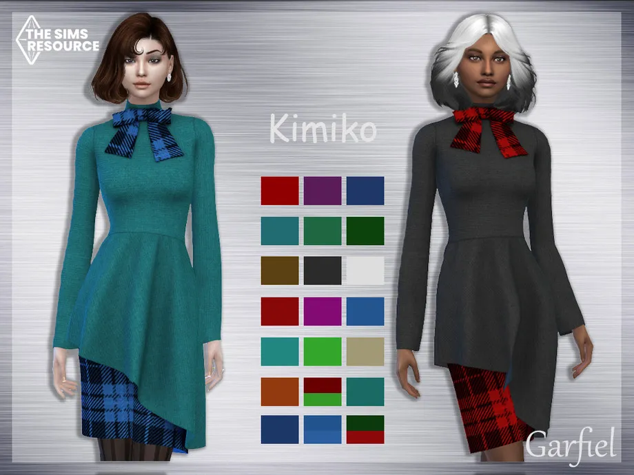 "Kimiko" Dress with checkered inserts and bow