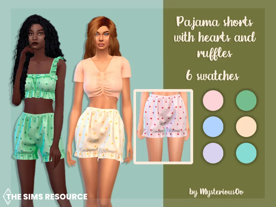 Pajama shorts with hearts and ruffles