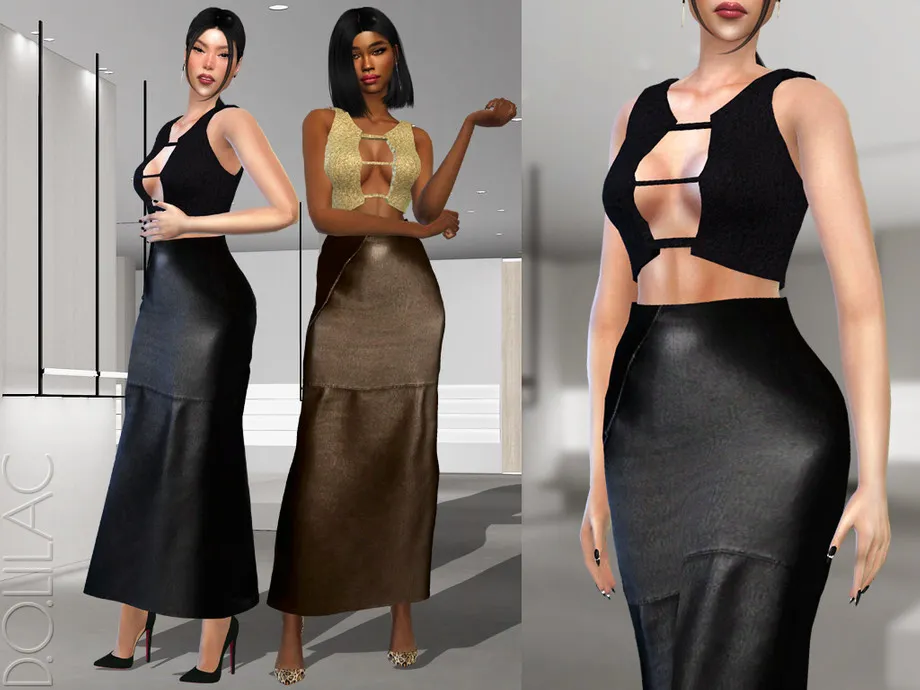 Leather Midi Skirt [SET] DO347