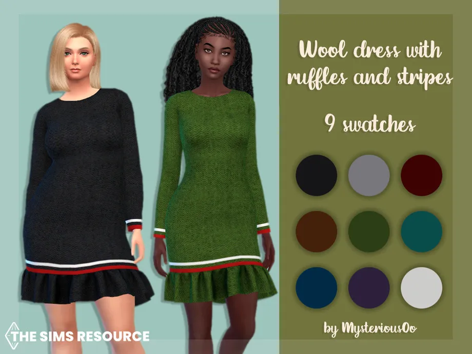 Wool dress with ruffles and stripes