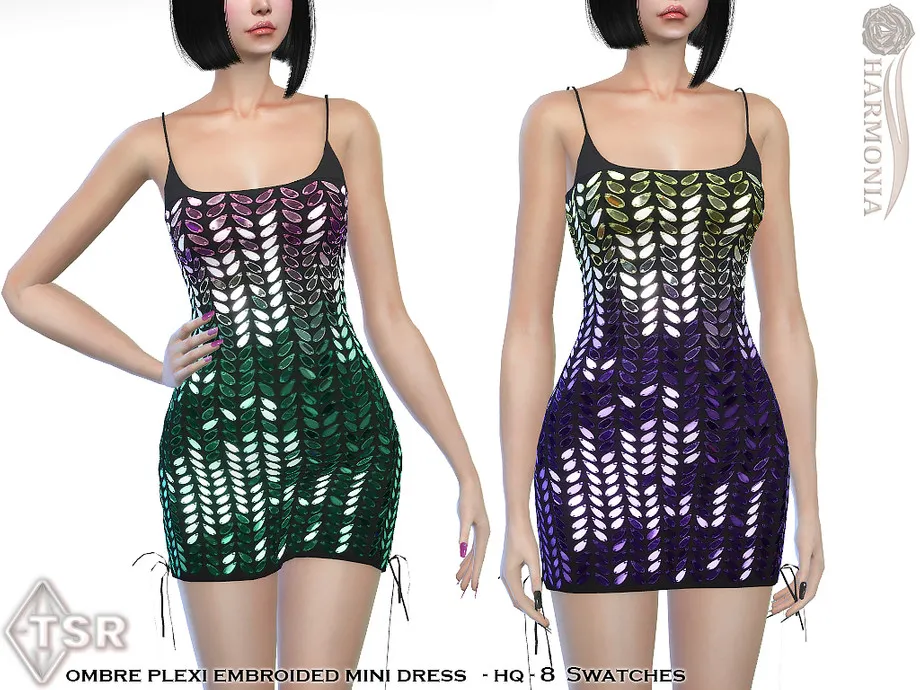 Ombre Petal Embroidery Mini Dress