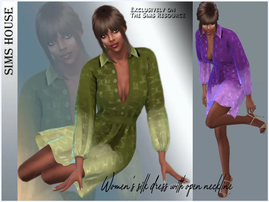 Women's silk dress with open neckline