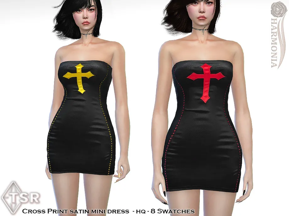 Cross Print Satin Mini Dress