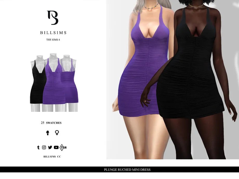 Plunge Ruched Mini Dress