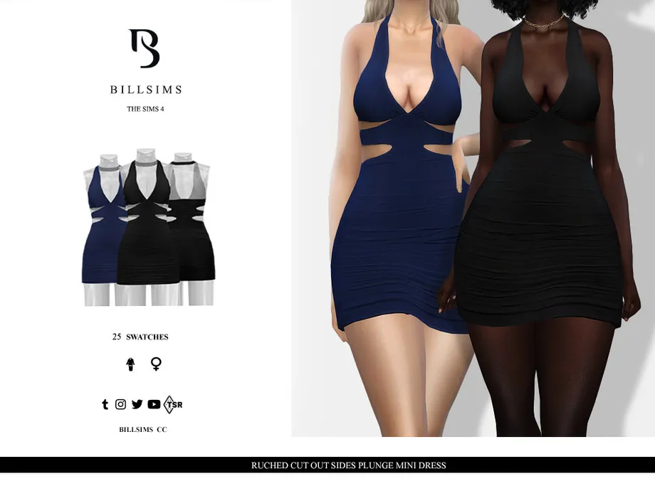 Ruched Cut Out Sides Plunge Mini Dress