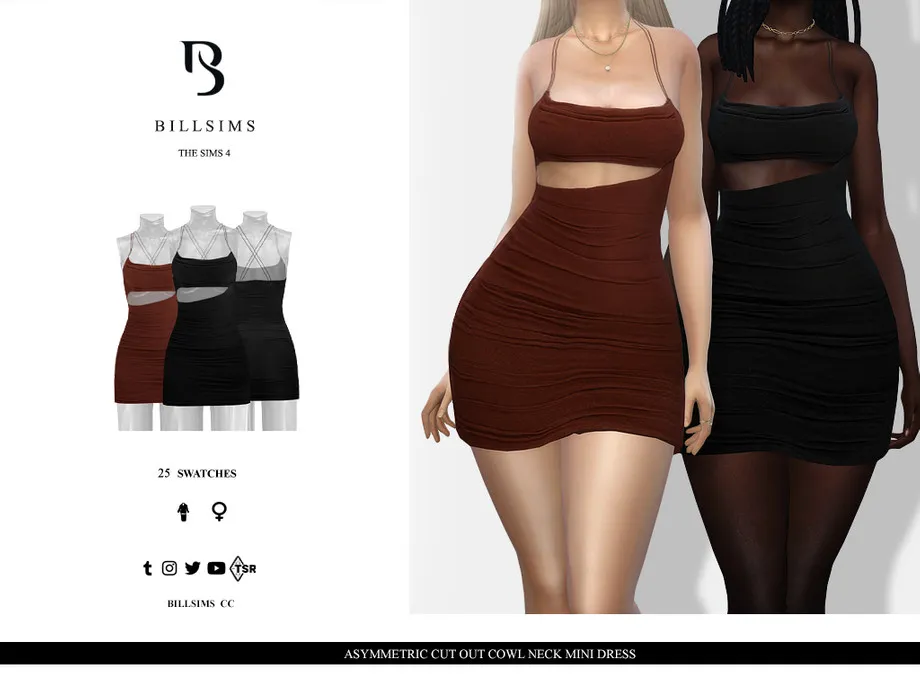 Asymmetric Cut Out Cowl Neck Mini Dress