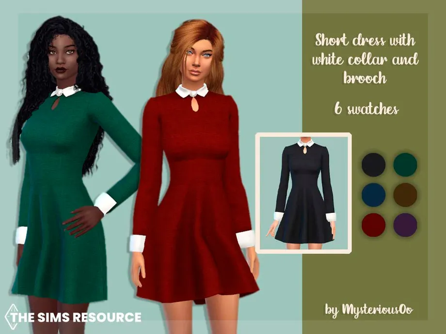 Short dress with white collar and brooch