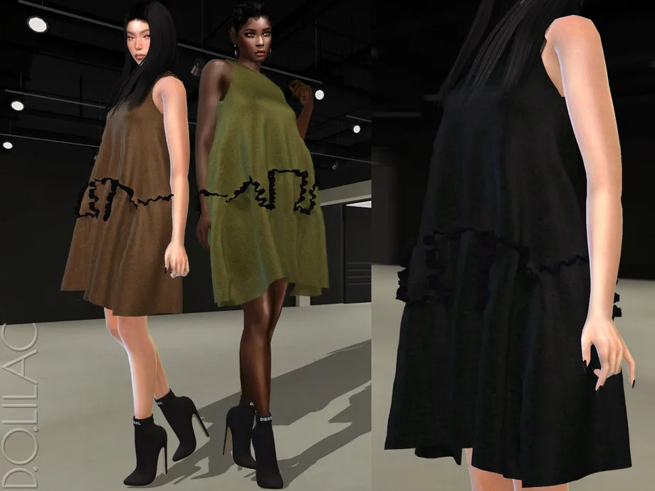 Ruffled Wool Midi Dress DO391