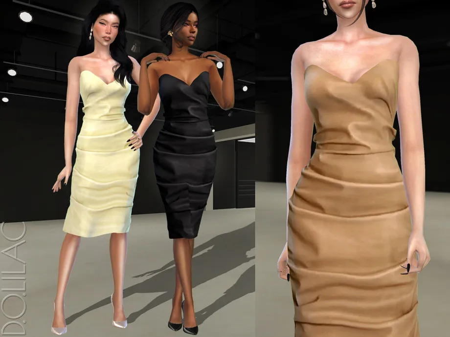 Ruched Faux Leather Strapless Dress DO392