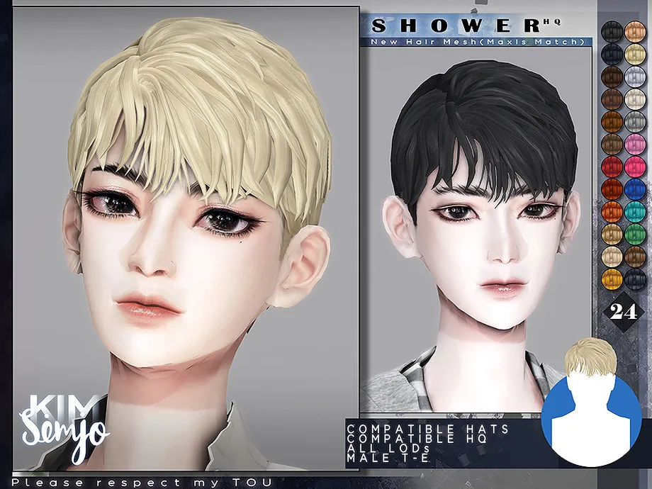TS4 Male Hairstyle_Shower(Maxis Match)
