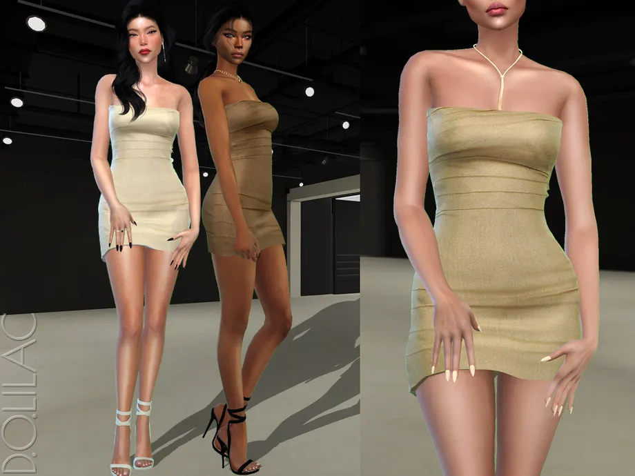 Beige Linen Strapless Mini Dress DO420