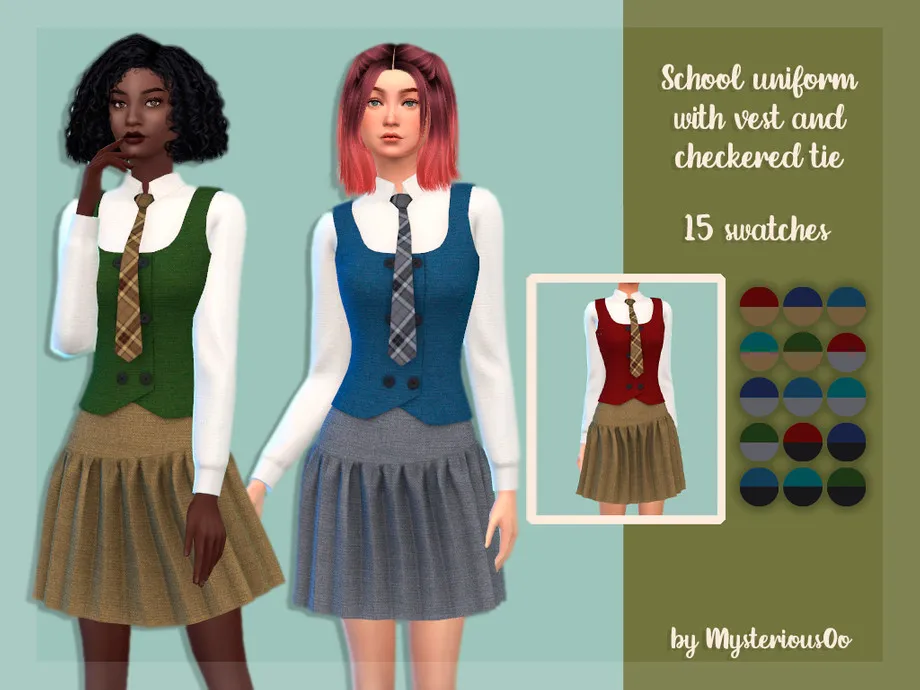 School uniform with vest and checkered tie