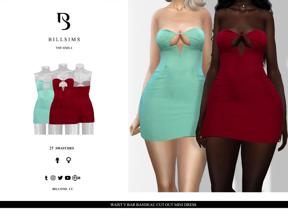 Waist V Bar Bandeau Cut Out Mini Dress