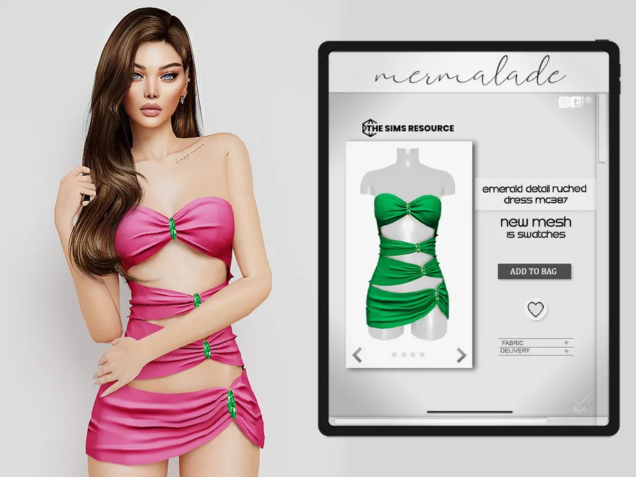 Emerald Detail Ruched Dress MC387