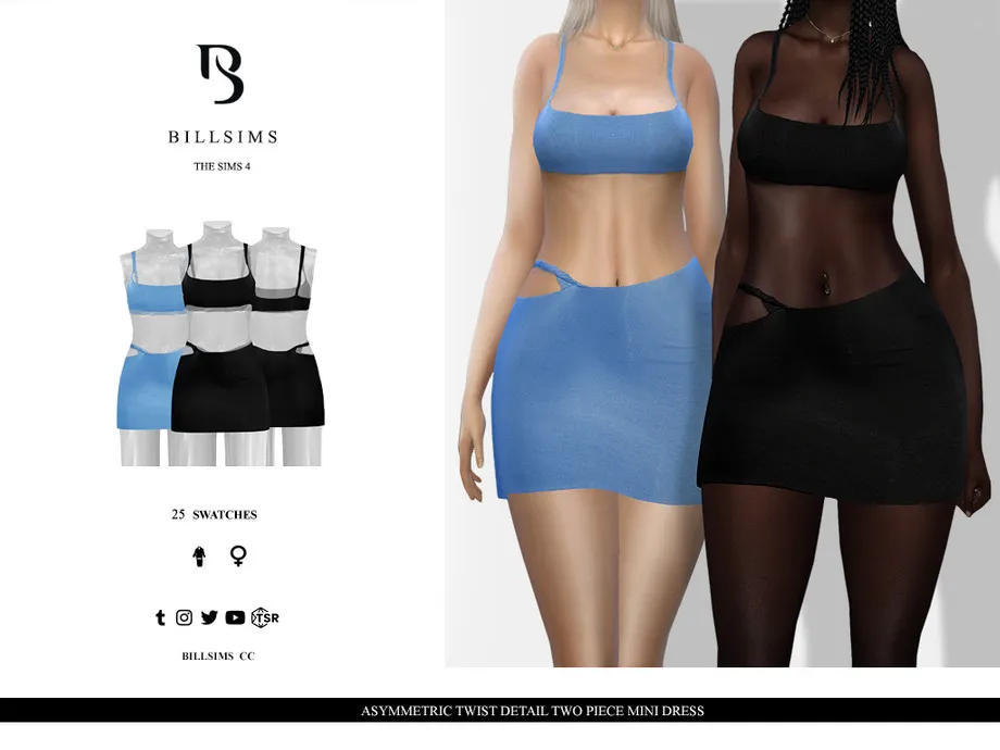 Asymmetric Twist Detail Two Piece Mini Dress