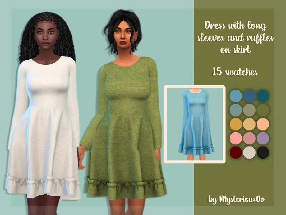 Dress with long sleeves and ruffles on skirt