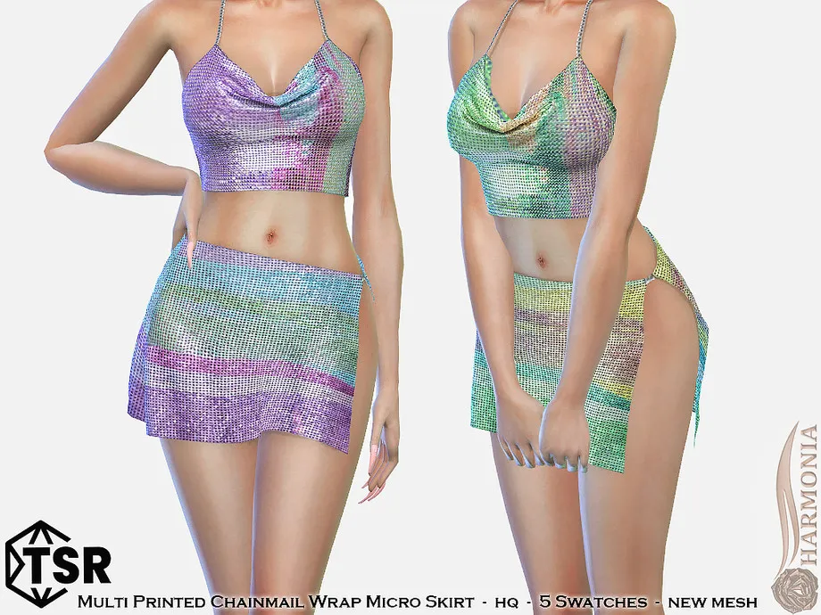 Multi Printed Chainmail Wrap Micro Skirt