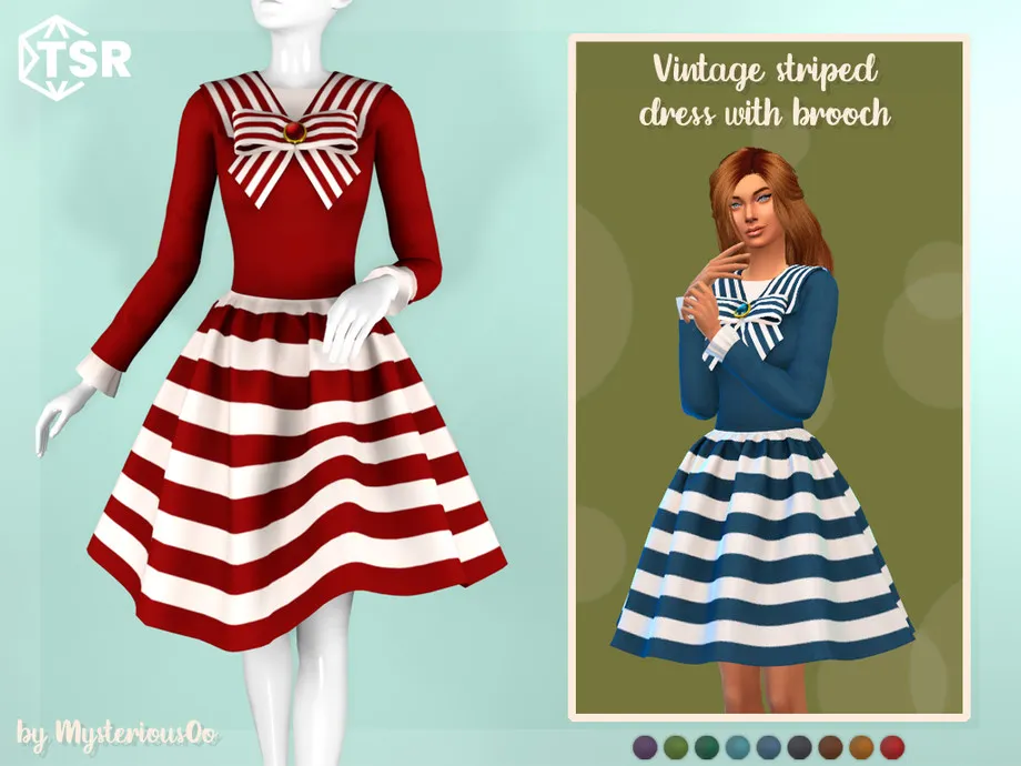 Vintage striped dress with brooch