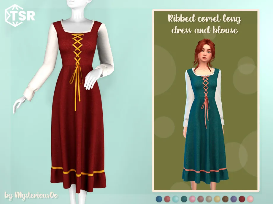 Ribbed corset long dress and blouse