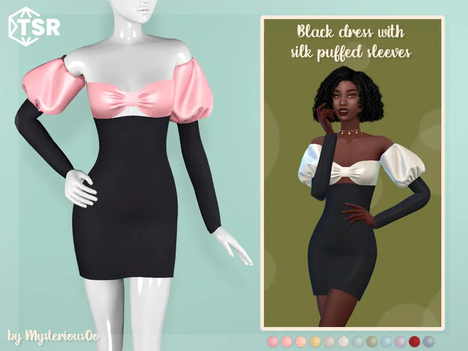 Black dress with silk puffed sleeves