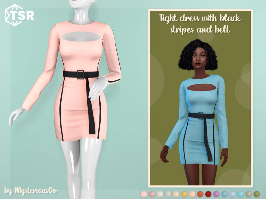 Tight dress with black stripes and belt