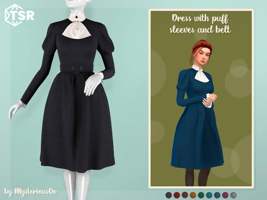 Dress with puff sleeves and belt