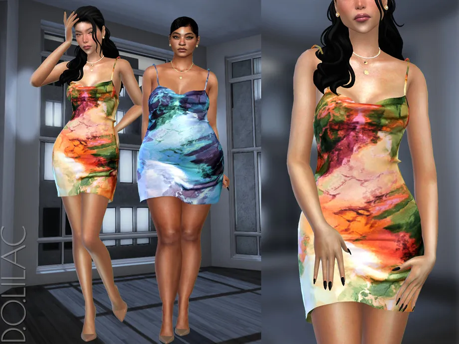 Satin Marble Print Mini Slip Dress DO524