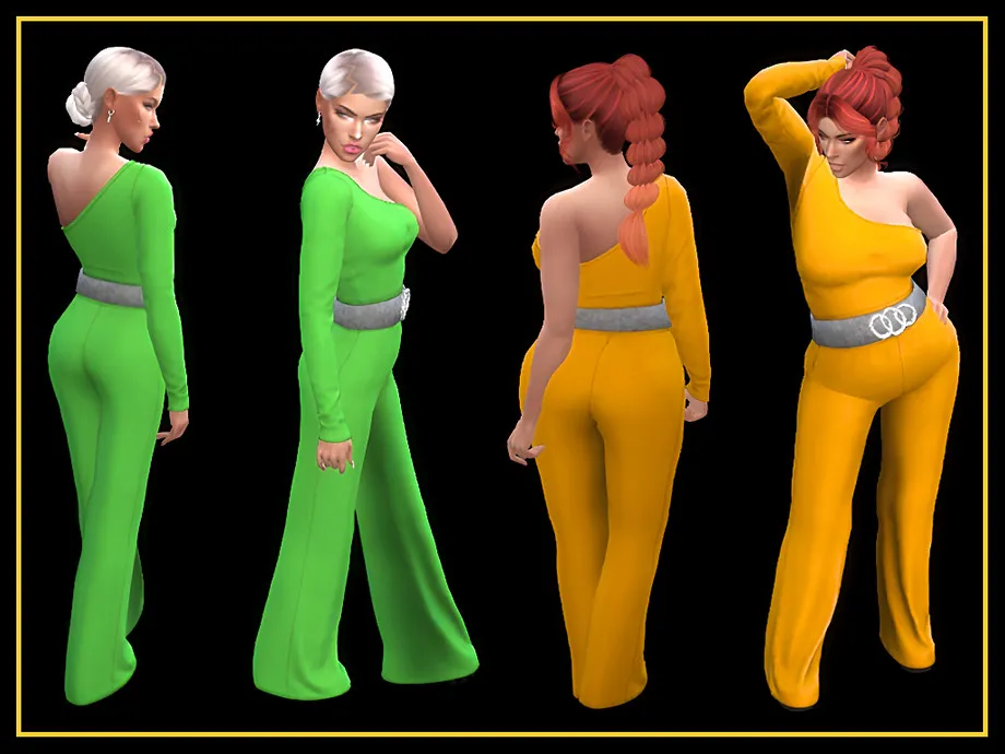 One shoulder jumpsuit with a belt