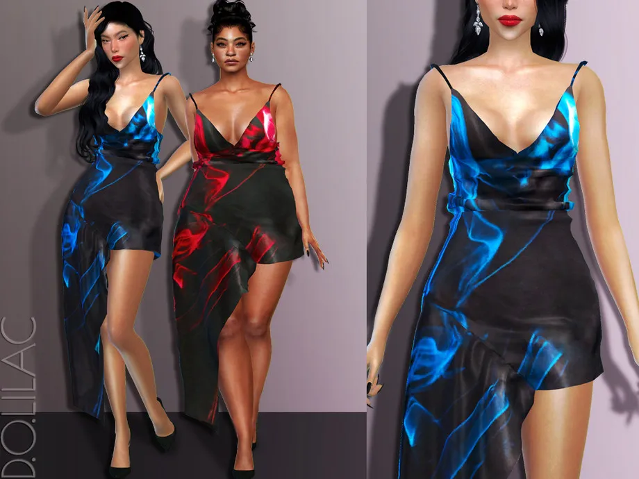 Asymmetric Printed Satin Dress DO533