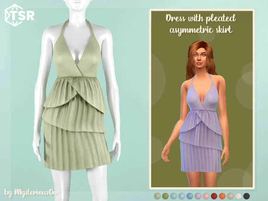 Dress with pleated asymmetric skirt