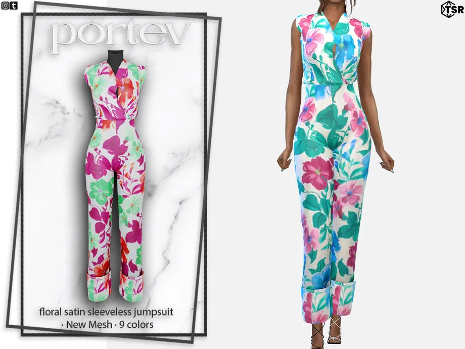 Floral Satin Sleeveless Jumpsuit