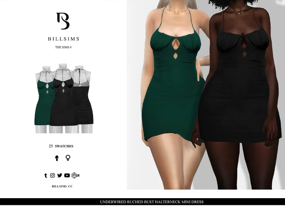 Underwired Ruched Bust Halterneck Mini Dress