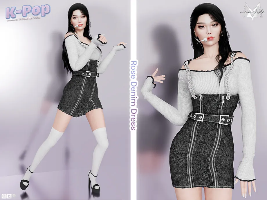 KPOP Collection Rose Denim Dress