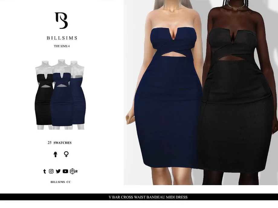 V Bar Cross Waist Bandeau Midi Dress