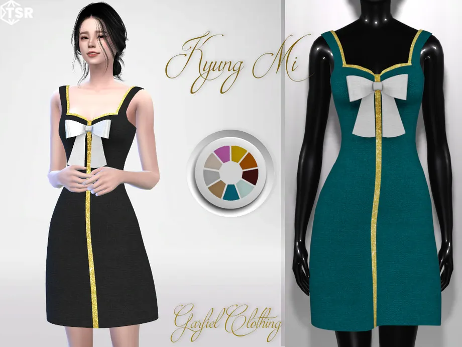 Kyung Mi - Dress with a bow and shiny edging