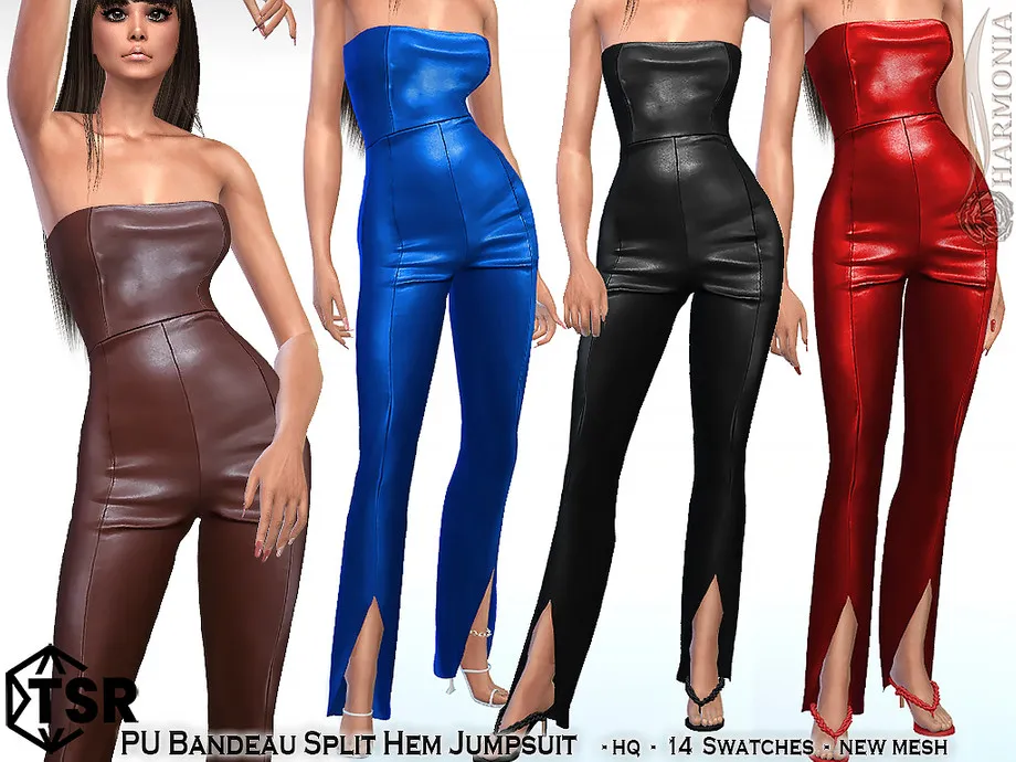 PU Bandeau Split Hem Jumpsuit