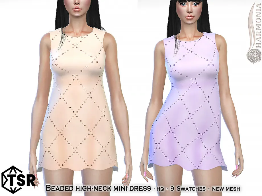 Beaded High-neck Mini Dress