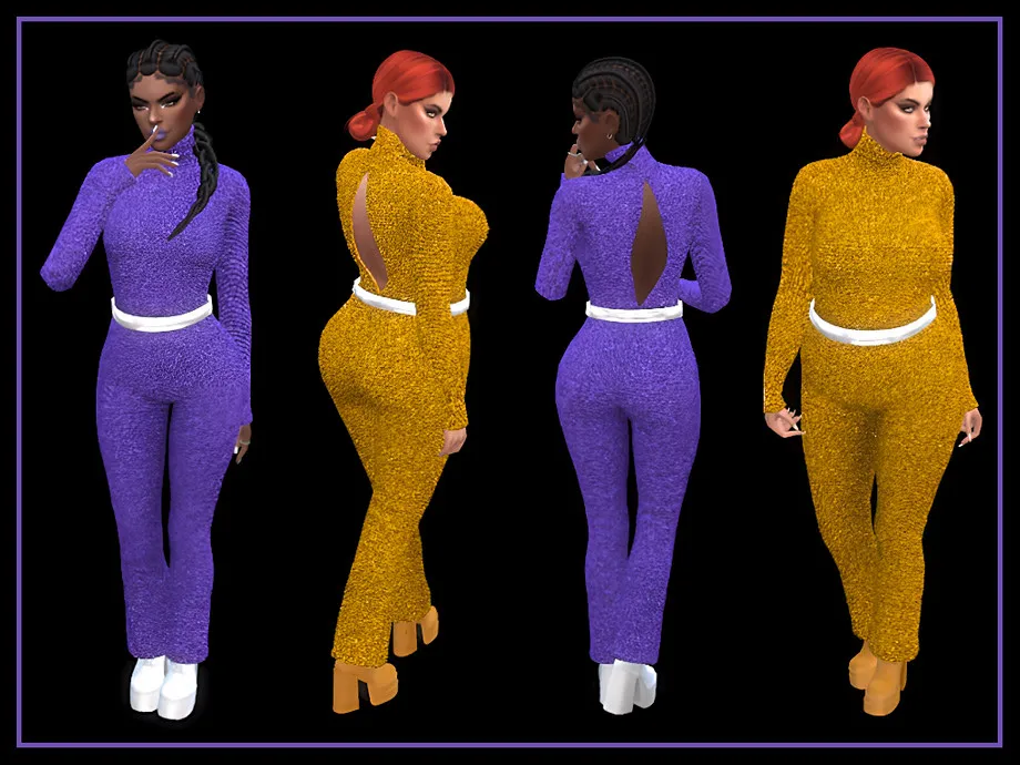 Turtleneck jumpsuit with open back and a belt