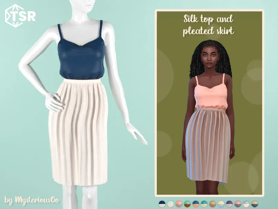 Silk top and pleated skirt