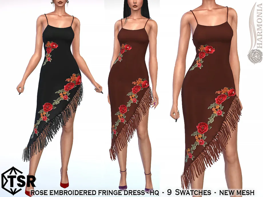 Rose Embroidered Fringe Dress